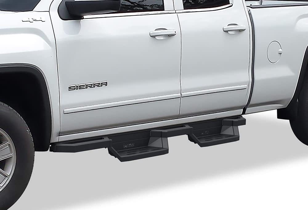 APS Stainless Steel 6.5in Side Bars Pocket Steps Square Tube Rocker Guards Compatible with Silverado Sierra Double Cab 07-18 - Image 4