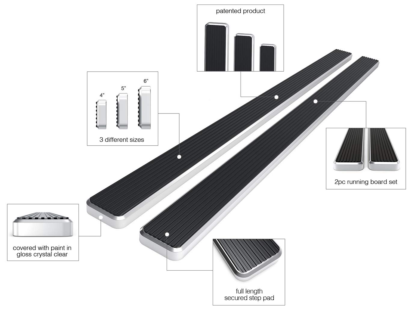APS Running Boards 5 inches Compatible with Dodge Ram 1500 2009-2018 Quad Cab (Nerf Bars Side Steps Side Bars) - Image 5